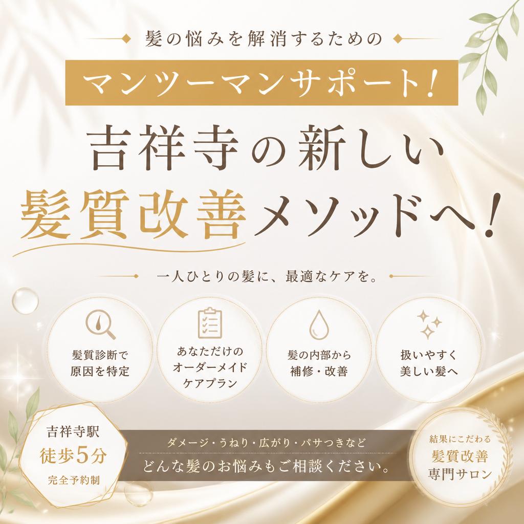 髪の悩みを解消するためのマンツーマンサポート！吉祥寺の新しい髪質改善メソッドへ！